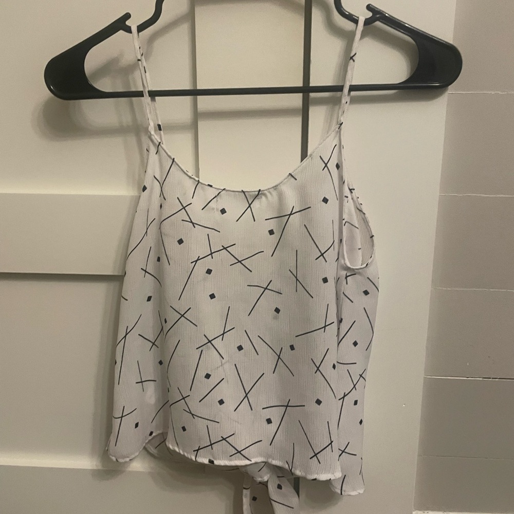 Vestique White Top with Black Abstract Design